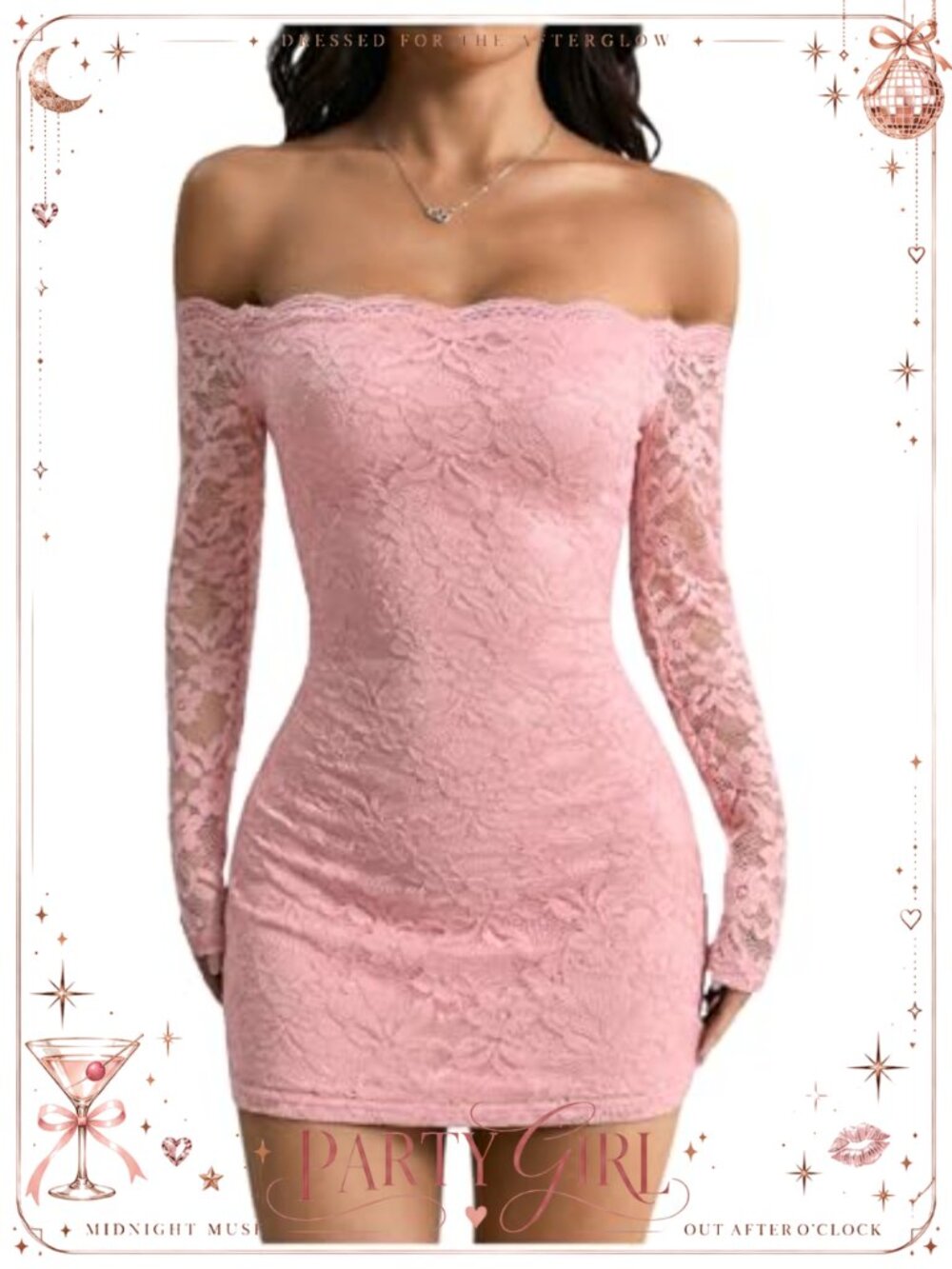 Lace Mini Dress Long Sleeve Bodycon Club Party Going Out Dress